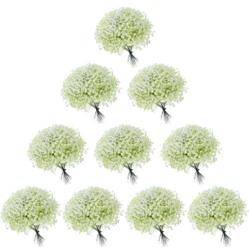 200-Pcs Baby Breath Artificial Flowers Bulk, Real Touch White Artificial Gypsophila with Green Stems for Wedding Centerpieces, Home Decor, Party Decoration (200 Count)