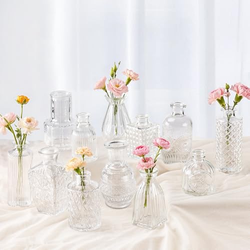 Babenest 12pcs Clear Small Bud Vase Set, Mini Gradient Glass Flower Vases in Bulk, Decorations Vintage Little Vase for Rustic Wedding Party Home Office Recepetion Centerpieces Table Decor - color: Clear, size: 12pcs