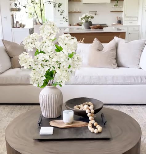 Real Touch Hydrangea Artificial Flowers 19” Tall Artificial Hydrangea Flowers Double-Headed Faux Hydrangeas, White Hydrangeas, Realistic Silk Hydrangea for Home Decor Weddings Arrangements-5 Branches - color: White
