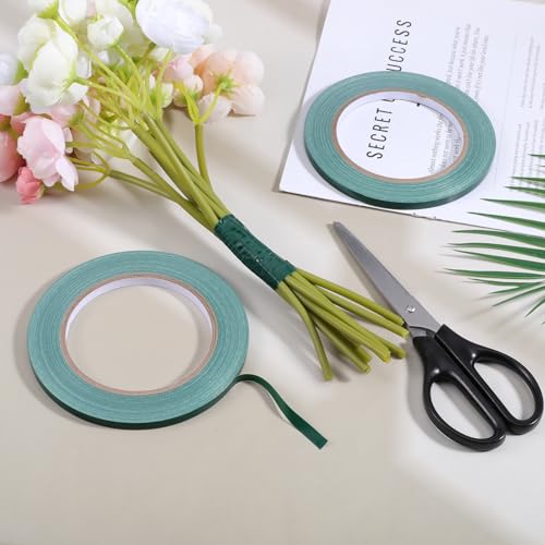 2Rolls Green Floral Tape 1/4 Inch Wide Strong Adhesion Flower Tape Waterproof Floral Tapes for Bouquet Stem Wrapping and Art Crafts(98ft/Roll)