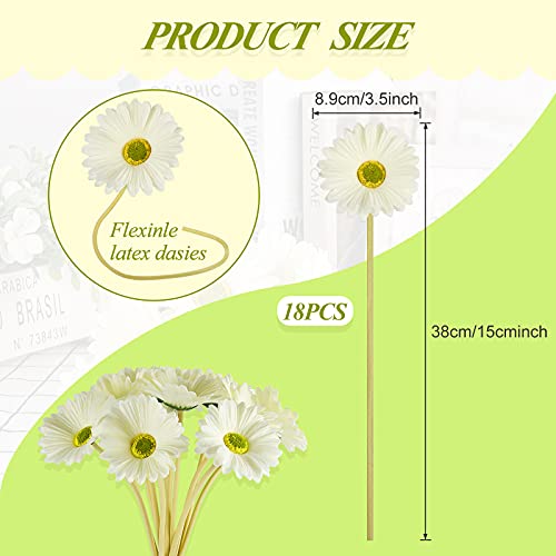 WILLBOND 18 Pcs Artificial Gerbera Daisies Flowers 15 in White Fake Daisy Bouquet with Flexible Stems Boho Faux Wildflower for Wedding Bridal Groovy Party Home Kitchen Decor - color: White