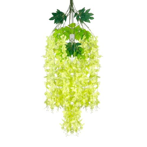 5 Pack Green Wisteria Hanging Flowers Garland, 3.77 Feet Artificial Flower Vines, Fake Wisteria, Artificial Vines Hanging Garland for Backdrop Outdoor Yard Garden Decor - color: Green, size: 5 PCS