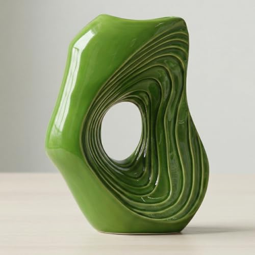 Sunddo Donut Green Ceramic Vase for Home Decor, 11 Inch Tall Modern Flower Vase for Pampas Grass, Unique Decoration Vases for Living Room, Shelf, Entryway, Fireplace Mantel, Console Decor - color: Green, size: 11 inch