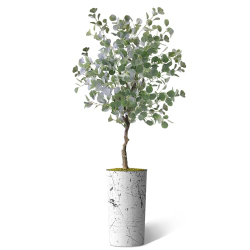 Artificial Tree in Abstract Ink Planter, Fake Eucalyptus Silk Tree for Indoor and Outdoor Home Decoration - 66" Overall Tall (Plant Pot Plus Tree) - style: Eucalyptus Tree