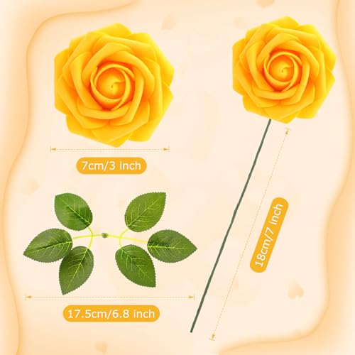 50 Pcs Artificial Foam Rose Flower Faux Bouquet Wedding Fake Rose Gift for Mother's Day Women DIY Bridal Shower Party Table Birthday Home Spring Decor (Yellow) - color: Yellow