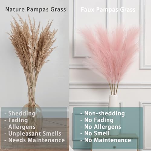 38" Faux Pampas Grass - 10 Stem Tall Pink Decor Artificial Fluffy Pampas Grass for Boho Home Wedding & Mothers Day - color: B-pink