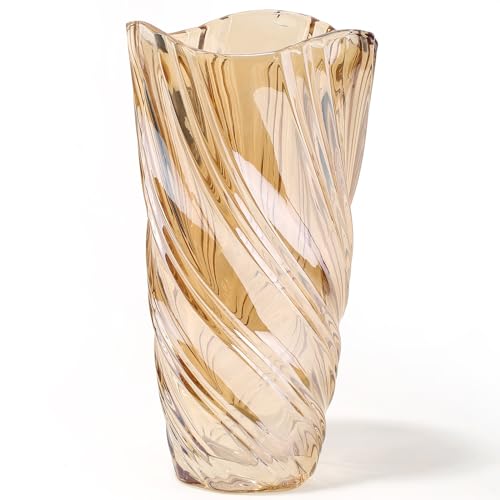 Glass Vase,Elegant Spiral Decorative Centerpiece for Home, Office,Wedding, Stylish Blown Glass Flower Vase - color: Amber, size: 9.4" Hight