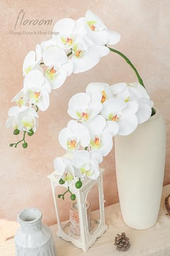 Floroom 2pcs Faux Phalaenopsis Orchid Fake Artificial Flower with Stems, Real Touch Large Blooms 40 Inch for DIY Bouquets, Wedding Centerpieces & Home Decor, White - color: White