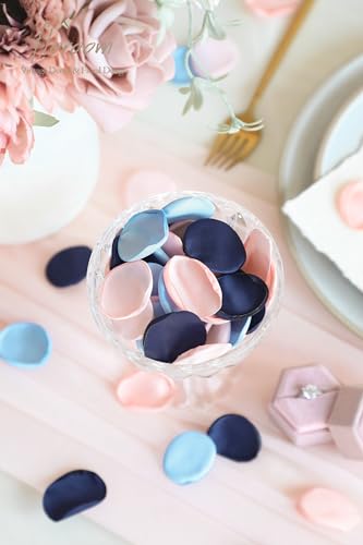 Floroom 300pcs Rose Petals Navy Blue Blush Faux Silk Flower Petals for Wedding Flower Girl Basket Aisle Scatter Dinner Table Centerpieces Party Confetti Bridal Shower Romantic Night Decoration - color: Nautical Elegance, size: 300pcs