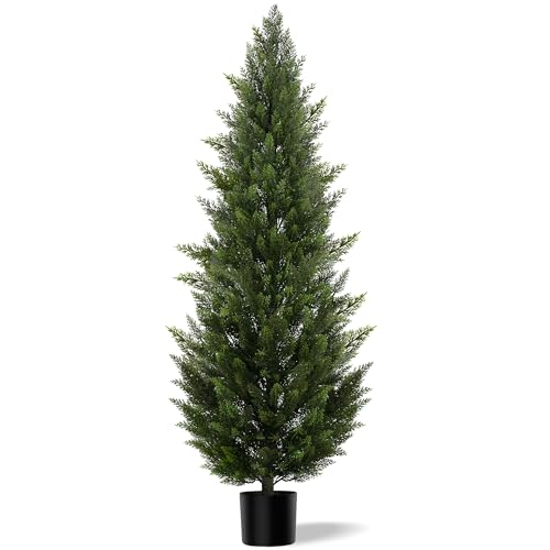 Outdoor Artificial Cedar Topiary Tree, Faux Evergreen Shrubs for Front Porch Decor, Lifelike Fake Bushes Plants for Home Living Room Front Door Decor (1, 6ft) - size: 6ft