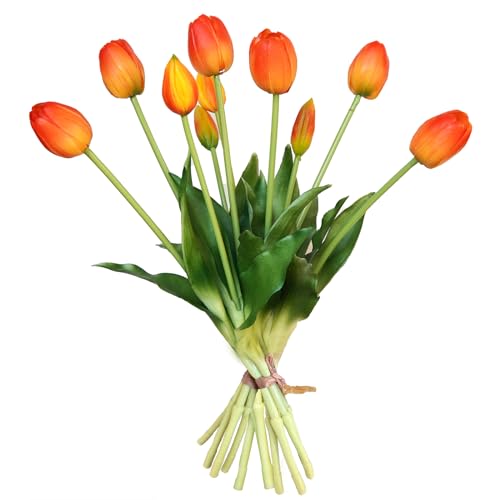 10 Pcs Fake Tulips Tulips Artificial Flowers Real Touch Fake Flowers Artificial Flower Bouquet for Home Table Party Wedding Decoration (Orange) - color: Orange