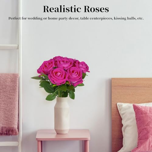 10 PCS Artificial Roses with Long Stems Silk Flowers Realistic Foam Flowers Fake Roses for Valentine's Day Home Wedding Decor(Freud) - color: Freud