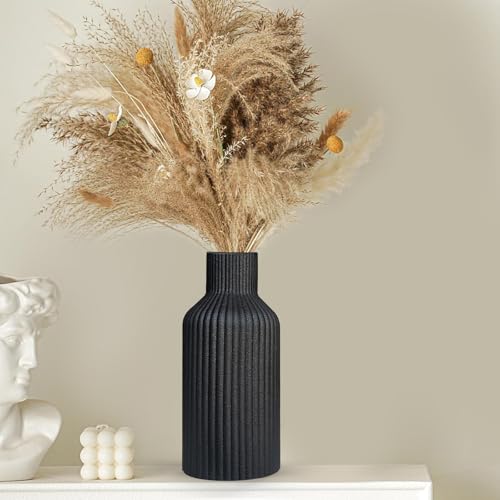 Black Ceramic Flower Vase, Minimalist Modern Home Decor, Matte Finish Pampas Grass Vase for Table, Fireplace, Shelf, Mantel, Entryway and Centerpieces (10in) - color: Black, size: 10in