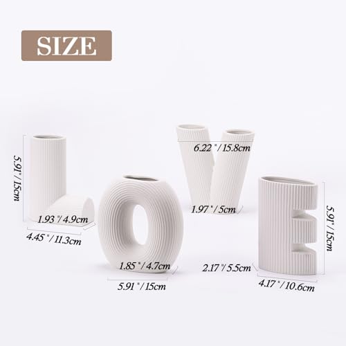 White Ceramic Vases Set of 4 Home Decor Modern Farmhouse Style Living Room Ornaments Dining Table Room Love Shaped Pottery for Dried Flowers - color: Vt7 White