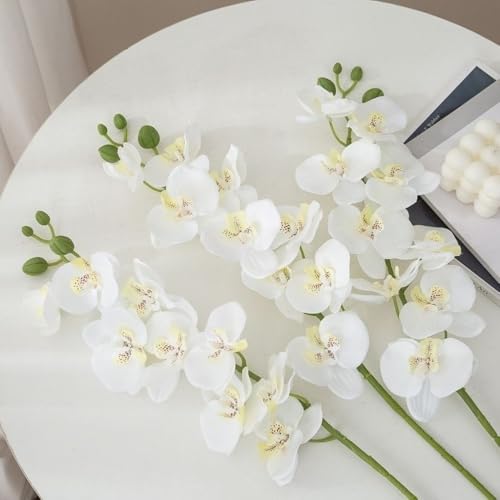 XZJMY 27.5" Artificial Phalaenopsis Flowers,Fake Orchid Stems,Faux Silk White Orchids Flowers,Artificial Flowers for Home Decor Wedding Centerpieces (4, White) - color: White