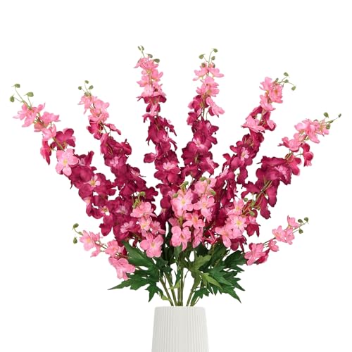 6Pcs Delphinium Artificial Flowers 37.4’’ Faux Silk Larkspur Flowers Long Stem Artificial Flowers for Tall Vase Table Home Wedding Party Garden Decor(Hot Pink) - color: Hot Pink