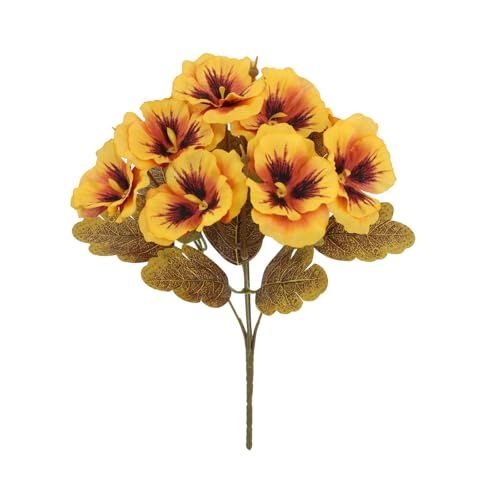 Realistic Silk Pansies Arrangement Colorful Artificial Flower for Home Decoration Table Centerpiece Bookshelf Display Silk Flower Arrangements - color: Autumn Curry