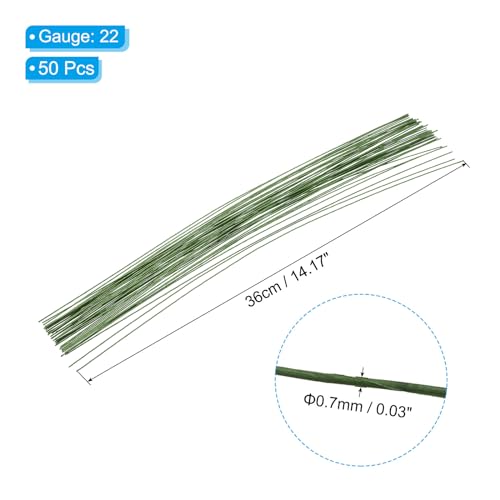 PATIKIL 22 Gauge 14" Floral Stem Wire, 50 Pcs Paper Wrapped Iron Artificial Flower Stem Accessories for DIY Bouquet Stem and Craft Decoration, Dark Green - color: Dark Green