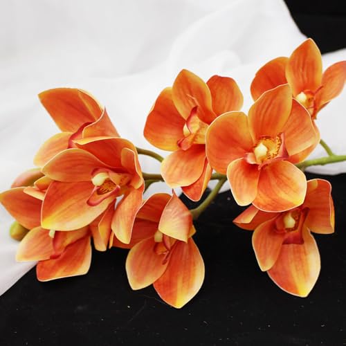 XIYUAN 28.5inch Artificial Phalaenopsis Flowers 2 Bunch 10 Large Petals Orchids Fake Cymbidium Flowers Artificial Orchid Flowers Stem Plants Latex Phalaenopsis Branches for Home Décor (Orange) - color: Orange 10 Heads