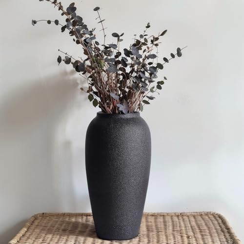 Rustic Ceramic Vase – 13.8" Large Black Ceramic Vase for Home Decor, Modern Terracotta Floor Vase for Living Room, Entryway, Kitchen, Black Vases for Centerpieces, Housewarming Gifts - color: Black, size: 13.8in