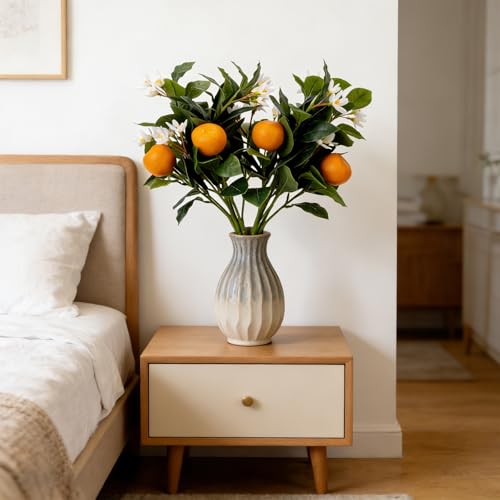 2PCS 16.9Inch Artificial Tangerine Branches Artificial Orange Branches Fake Orange Stem 6 Fruit with 42 White Flowers for Home Party Wedding Office Thanksgiving Indoor Outdoor Decor - color: 16.9inch Orange, size: 2 PCS