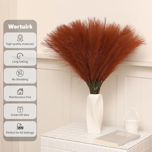 Wertuirk Burnt Orange Pampas Grass - 30pcs 24 Inch Artificial Pampas Grass Decor, Tall Pampas Grass for Floor Vase, Table Centerpieces, Wedding, Party and Fall Decor (Burnt Orange, 30 Pieces) - color: Burnt Orange, size: 30 Pieces