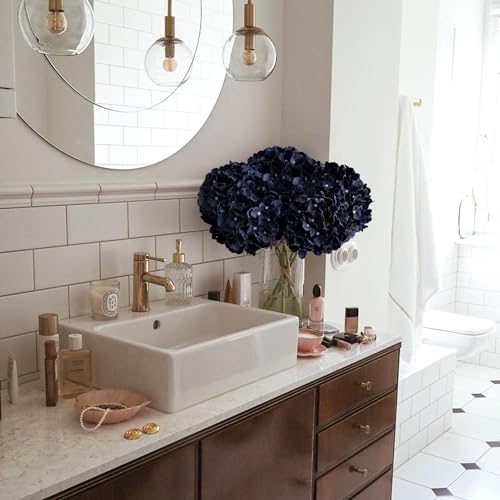 JINWOE Dark Navy Blue Silk Hydrangea,5Pcs 20Inch Full Large Artificial Flower Heads with Stems Fake Hydrangeas Flowers for DIY Wedding Centerpiece Home Decor - color: Dark Blue