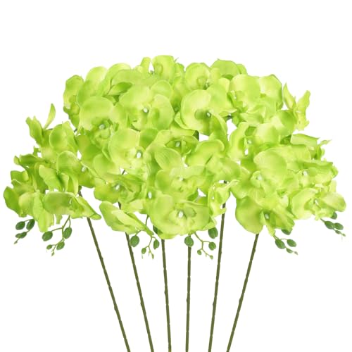 Green Orchids Artificial Flowers 6PCS Silk Orchids 35" Fake Orchid Stems Artificial Orchids That Look Real for Wedding Home Table Centerpieces Decor(Green) - color: Green