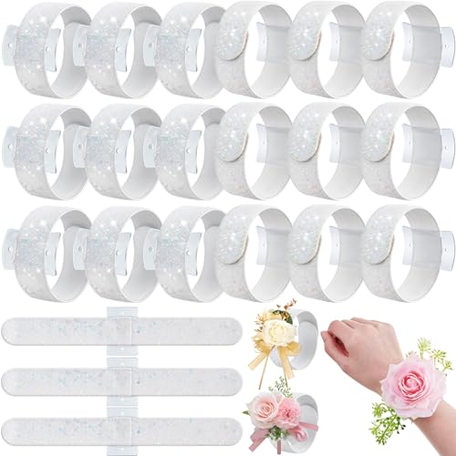 18 Pieces Corsage Wristlet Bracelets Slap Corsage Band Floral Slaplets Wedding Bracelets DIY Wrist Accessories Bridesmaid Bridal Shower Prom Party Supplies Homecoming(White) - color: White