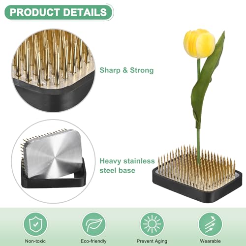 M METERXITY Flower Frog 2.76" x 1.97" Rectangle Copper Floral Arranger Pins Ikebana Holder W Rubber Base for Flower Arrangements/Craft Plant/Home Decor, Floral Kenzan Fixed Tool [1.1cm Pins] - size: 2.76" x 1.97"