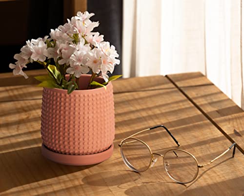 D'vine Dev 4 Inch Terracotta Beaded Planter Pot - Flower Pot with Drainage Holes and Saucers for Indoor Succulent Plants or Flowers,Terracotta, 27-C-Z-7 - color: Terracotta, size: 4.3 Inch