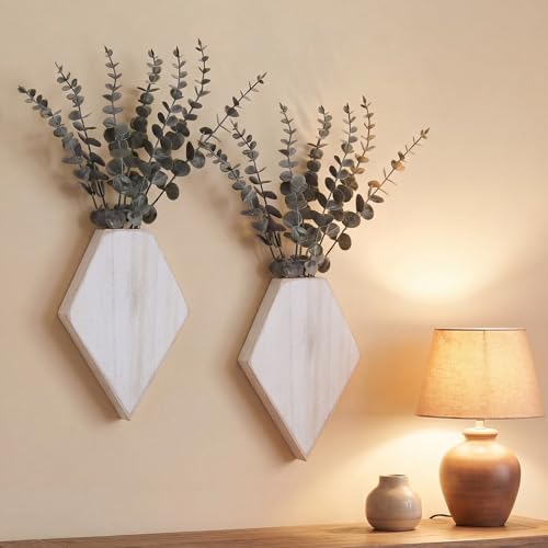 Chunful 2 Pcs Wooden Wall Planter Decor Hanging Fake Plants Greenery Flowers Holder Vase Boxes for Wall Bohemian Farmhouse Room Kitchen Office Indoor Decoration(Retro White,7.1 x 4.7 x 1.2 Inches) - color: Retro White, size: 7.1 x 4.7 x 1.2 inches
