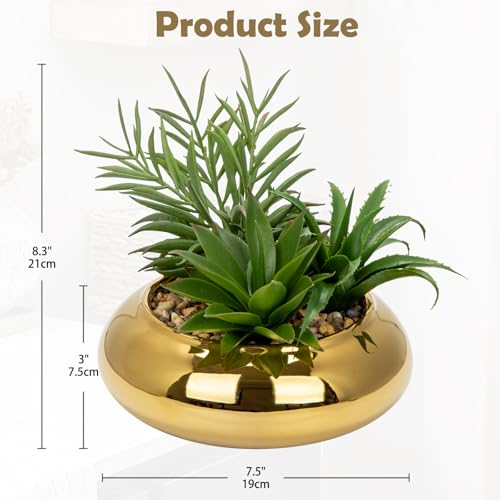 Hollyone Large Artificial Succulents Plants Faux Succulents with Gold Pots Fake Succulent Potted Plants in Ceramic Pot for Home Decor Office Desk Bathroom Living Room Indoor & Outdoor Decorations - color: 1pack - Gold Ceramic