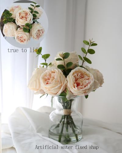 CHASMILE Lifelike Artificial Champagne Roses in Vase - Eternal Table Centerpiece for Dining Room & Kitchen Decor - Faux Flower Arrangement with Realistic Petals - color: Champagne Simulated Rose With Vase
