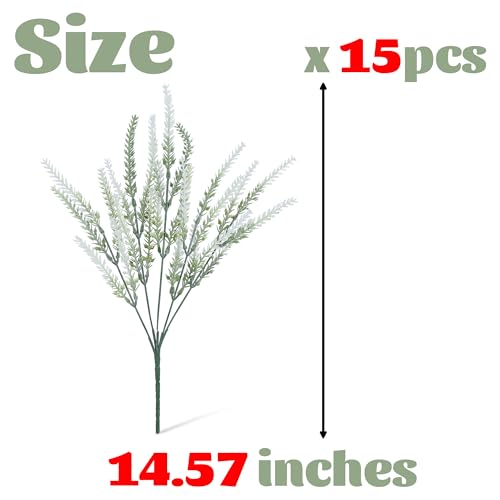 15 Bundles Artificial Lavender Outdoor Flowers Fake Plastic Flower Outside UV Resistant for Home Kitchen Garden Patio Porch Wedding Window Box Centerpieces Indoor Outdoor Decor(White) - color: White