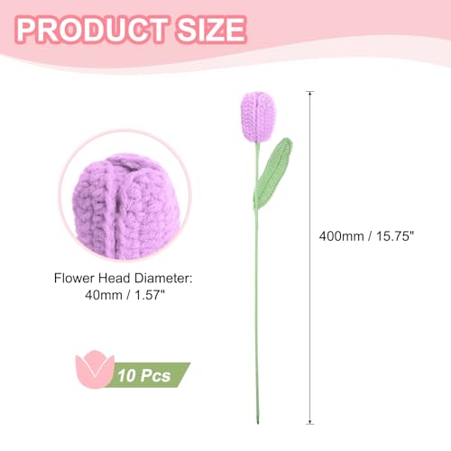 MECCANIXITY Tulip Crochet Flowers, Artificial Knitted Tulip Flower Completed Handmade Tulips Bouquet for Gift Home Birthday Wedding Decoration, Purple Pack of 10 - color: Purple