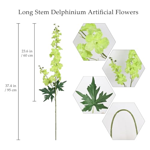 6Pcs Delphinium Artificial Flowers 37.4’’ Faux Silk Larkspur Flowers Long Stem Artificial Flowers for Tall Vase Table Home Wedding Party Garden Decor(Green) - color: Green
