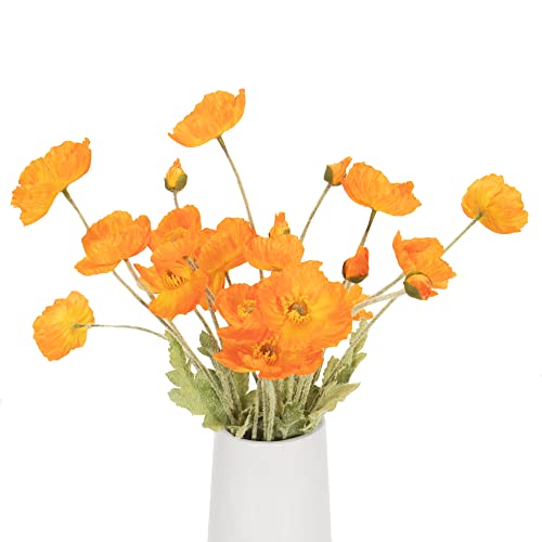 Artificial Poppy Flowers, 5 Bundles Faux Poppies with Stems for Floral Arrangements - Wedding, Home, Office, Party Table Centerpiece Decor (Orange) - color: Orange