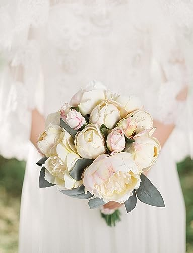 White Artificial Peonies 2 Bouquets Silk Flowers 14Heads Vintage White Fake Flowers Faux Peony Flowers for Flower Arrangements Artificial Centerpiece Home Table Dining Room Decor (Ivory White) - color: White