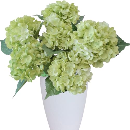 6PCS Premium Green Hydrangea Artificial Flowers Bouquets, Silk Hydrangea Flowers Heads with Stems, Fake Hydrangeas Flowers Arrangement, Faux Hydrangea Decor for Home Wedding Party Table Centerpieces - color: Green & Light Green
