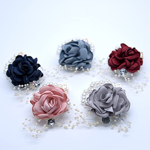 Rose Wrist Corsage Boutonniere Set,Wrist Flower Corsage Wristlet Band Bracelets and Men's Boutonniere for Wedding Flowers Accessories Prom Suit Decor - color: 2 Wrist Corsage Pink