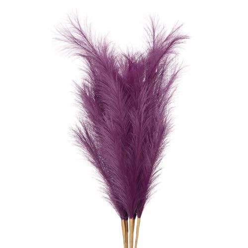 PATIKIL 37.8in Tall Pampas Grass Decor, 7pcs Large Artificial Pampas Grass Bulk Long Fluffy Faux Pampas Grass Dried for Home Boho Decor Vase Wedding Wall Ground, Dark Red - color: Dark Red