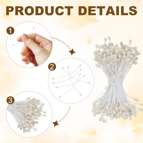 PATIKIL 3mm Double Heads Flower Stamen, 150 Pcs Artificial Flower Stamen Pistil Matt Pearl Floral Stamen for DIY Christmas Card Wedding Decoration, Cream White - color: Cream White