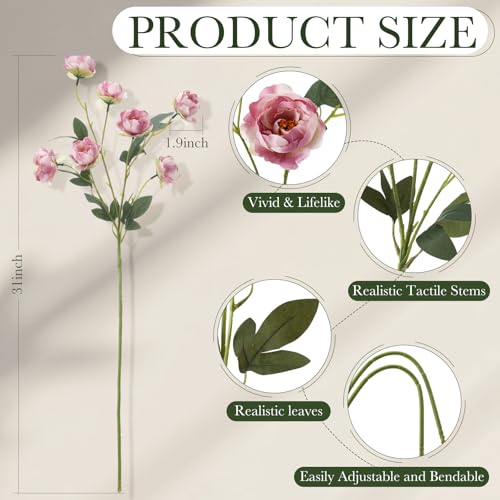 6 Pcs 32" Large Purple Artificial Peonies Stems Flowers, Real Look Faux Silk Peony Bouquet 42 Heads Total for Vase Filler, Farmhouse Rustic Neutral Home Decor, Wedding Centerpieces - color: Dusty Pink