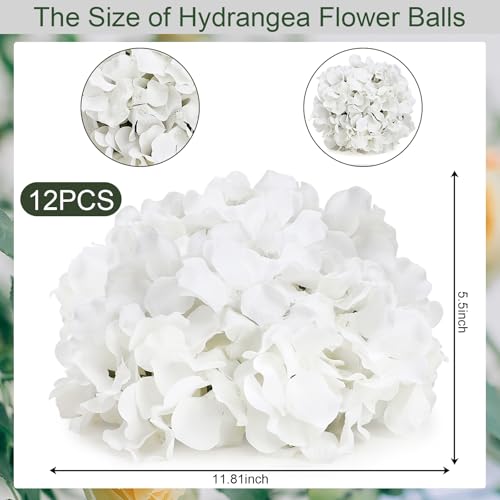 11.81 Inch Hydrangea Flower Balls for Centerpieces - 12 PCS Artificial Floral Arrangement Large Fake Silk Kissing Ball for Wedding Table Home Party Decor - White - color: White-11.81 Inch-12 Pcs, size: Large Size