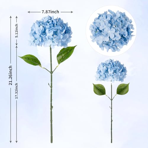 Blue Hydrangea Artificial Flowers 10pcs 22" Faux Hydrangea (10, blue) | Bouquets Arrangement For Home Table Centerpieces Wedding Baby Shower Birthday Party Decoration - color: Blue