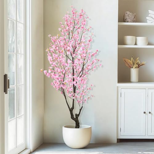 Faux Cherry Blossom Tree 8FT Aritifical Pink Flower Tree Indoor,Fake Cherry Blossom Tree for Home Decor Gift - color: Pink-ap05