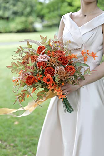 Serra Flora Artificial Greenery Stems Box Set,(Pack of 44pcs) with 7 Kinds of Faux Greenery Picks Filler for DIY Bridal Bouquets Wedding Floral Arrangement Table Centerpieces - color: Autumn Orange