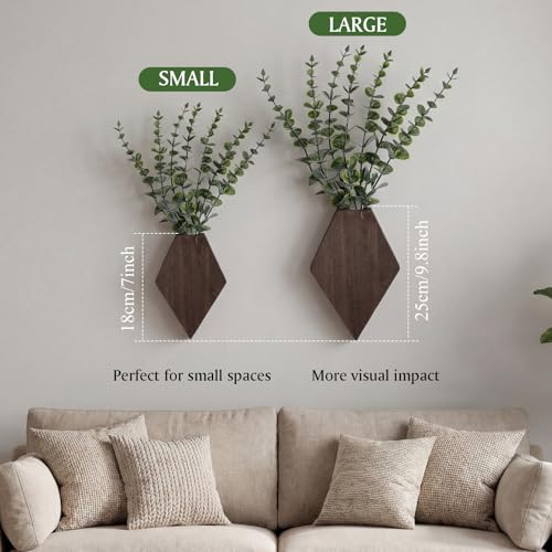 Chunful 2 Pcs Wooden Wall Planter Decor Hanging Fake Plants Greenery Flowers Holder Vase Boxes for Wall Bohemian Farmhouse Room Kitchen Office Indoor Decoration(Brown,7.1 x 4.7 x 1.2 Inches) - color: Brown, size: 7.1 x 4.7 x 1.2 inches