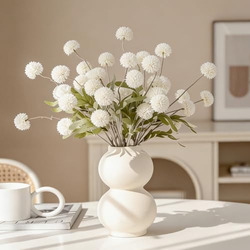 Artificial Mini Chrysanthemum Flowers 10pcs Faux Pompon Mum Stems for Vase Arrangements Home Decor Centerpiece (White) - color: White